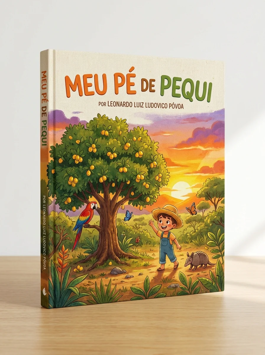 Mockup do livro Meu Pé de Pequi