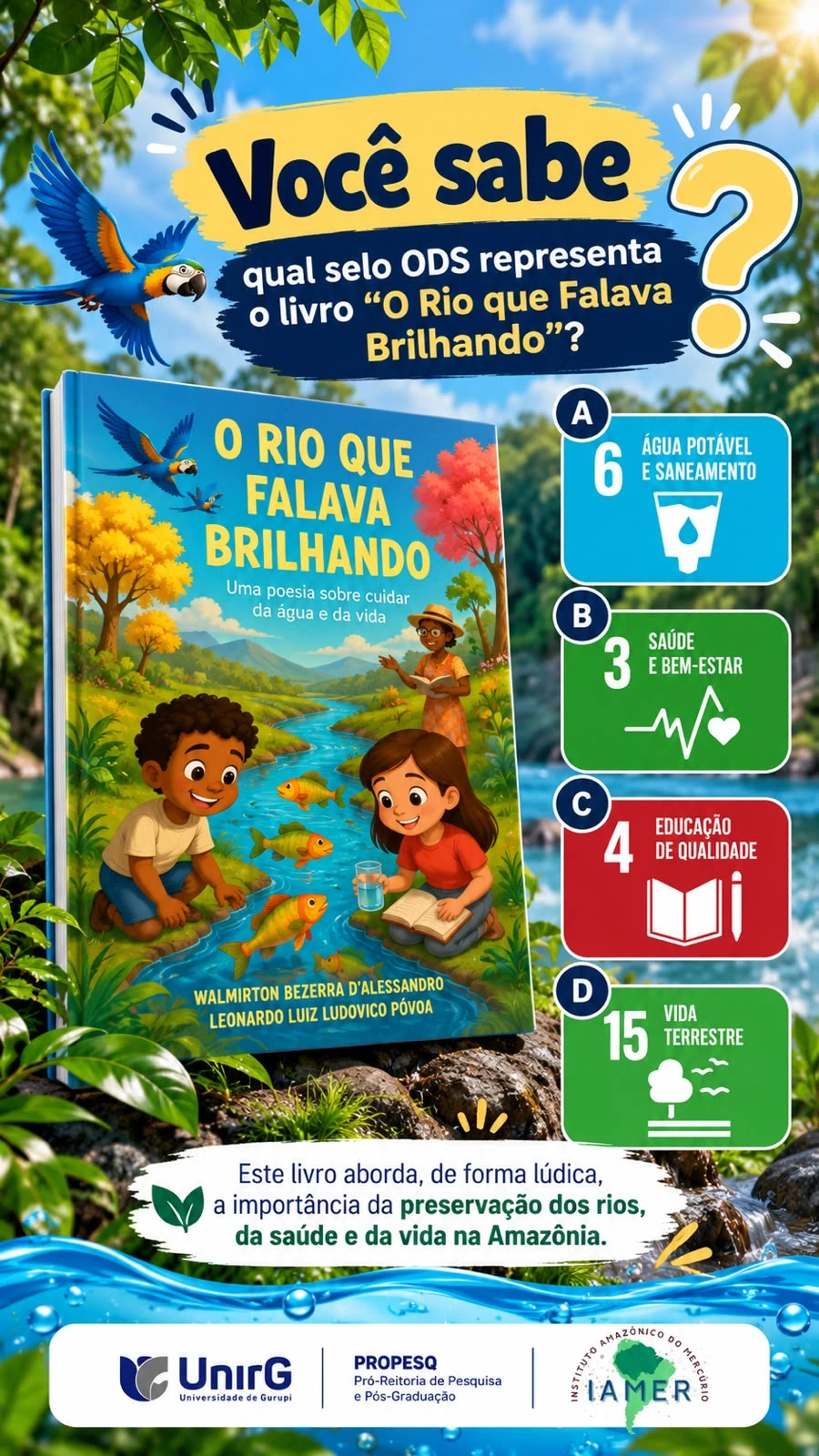 Arte do livro O Rio que Falava Brilhando e seus temas ambientais